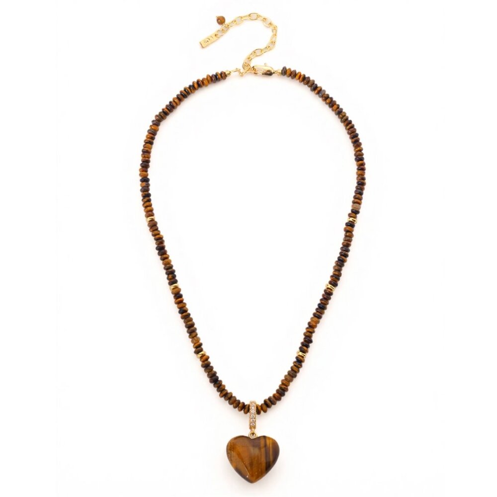 COS Tiger's Eye Beaded Necklace Brown Tan